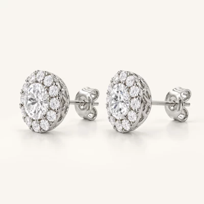 Round Lab Diamond Halo Studs (1 ct. tw.)
